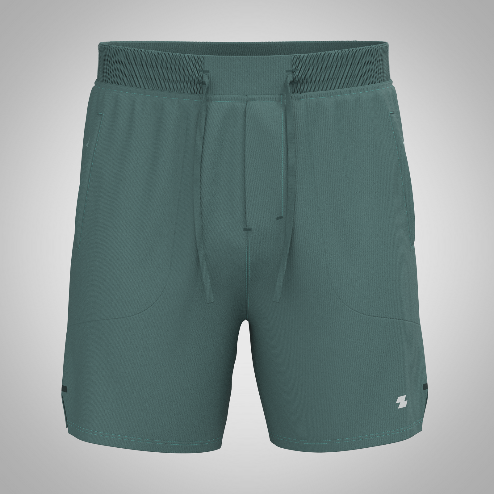 Green shorts with a brand logo on a gray background Zoda Pant Collection