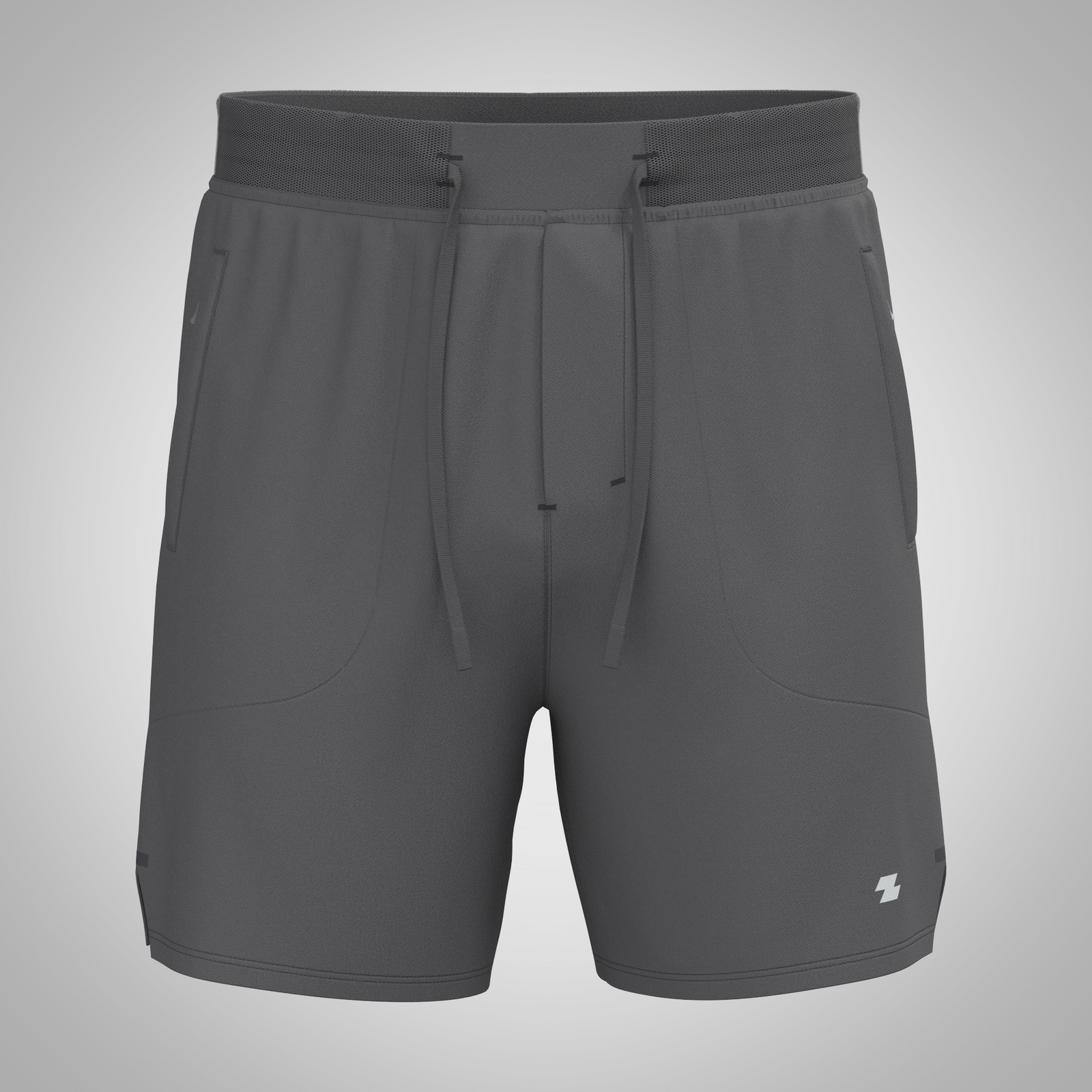 Zoda Gray shorts with a brand logo on a gray background