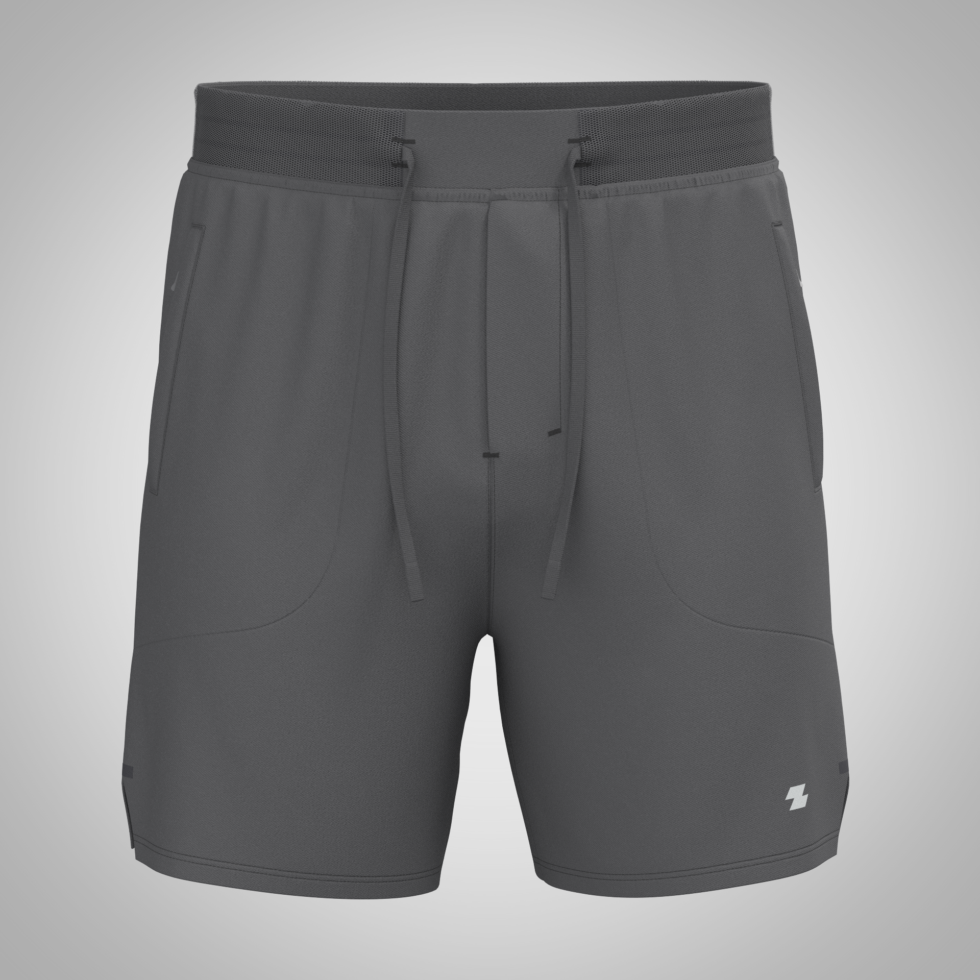 Zoda Gray shorts with a brand logo on a gray background