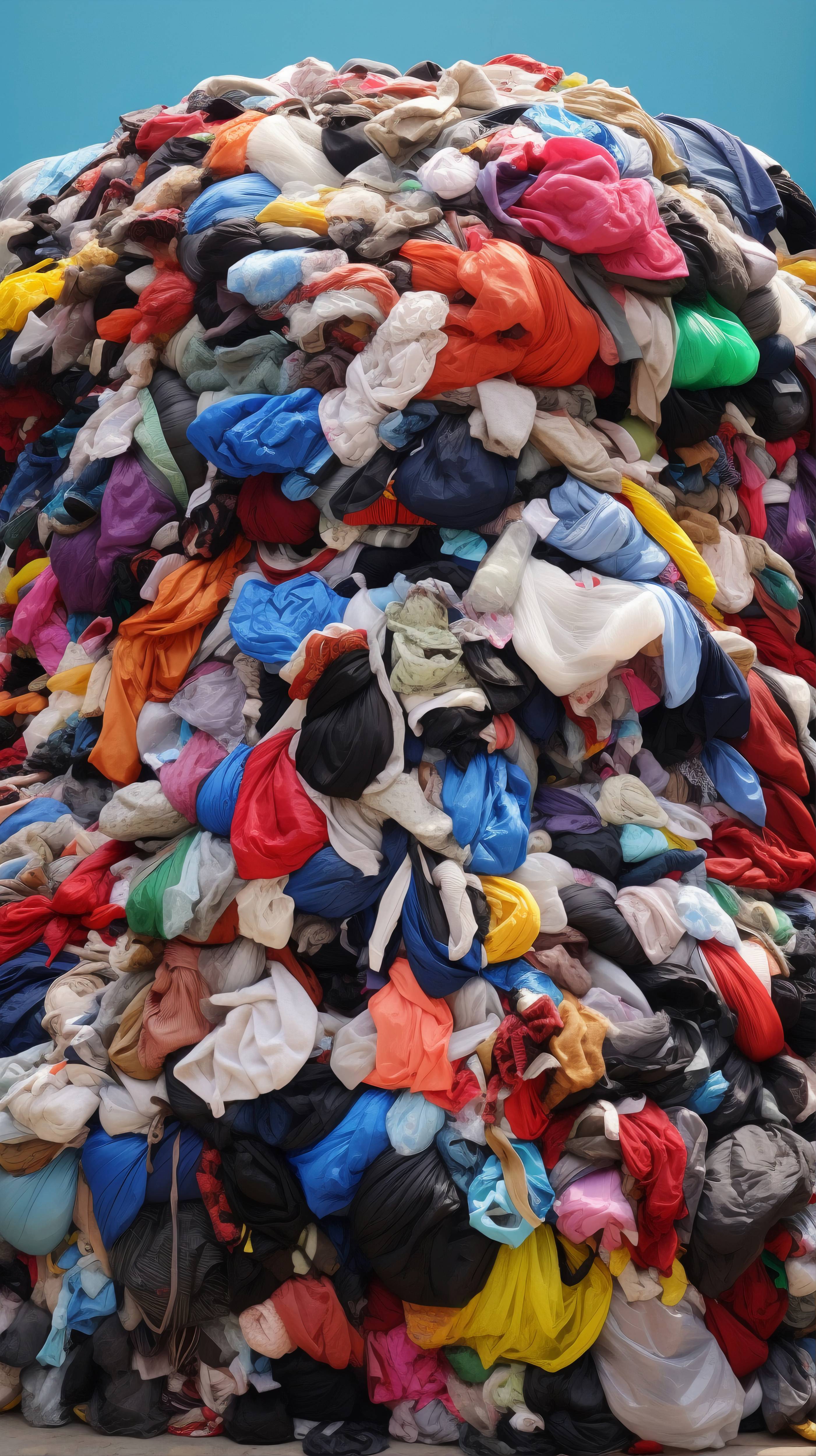 Stack of colorful plastic bags against a blue sky Zoda.sg